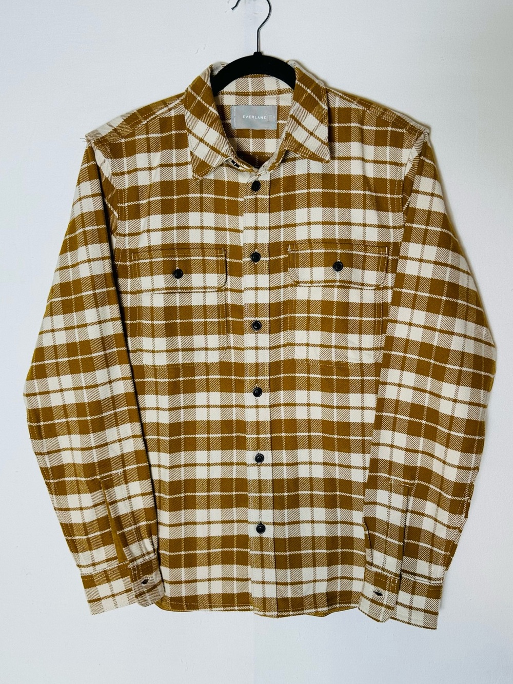 Everlane The Heavyweight Overshirt Golden Brown Plaid Cotton Twill Shacket S